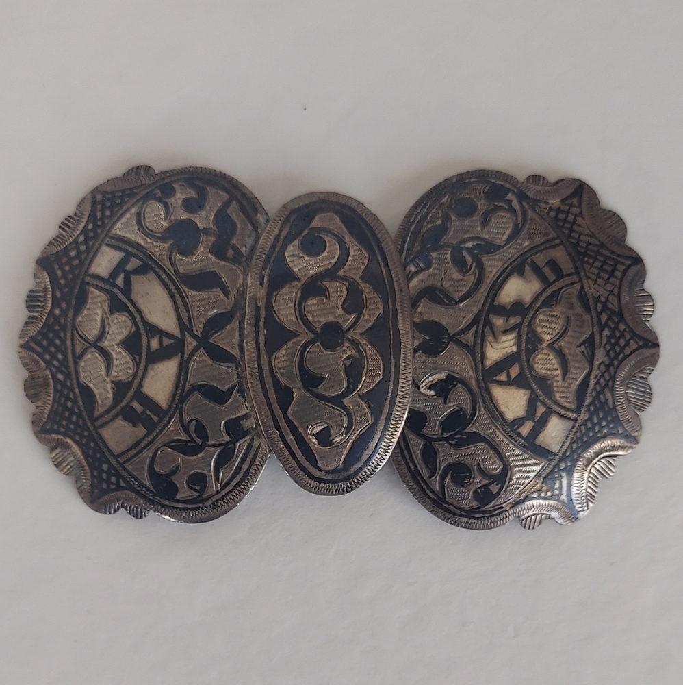 Russian or Persia Caucasian Vintage Belt Buckle Sterling Silver Niello
